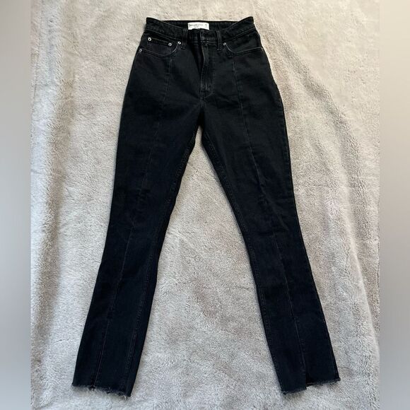 Abercrombie & Fitch The Skinny High Rise Curve Love 25 0 R Black Split Hem - Picture 3 of 6